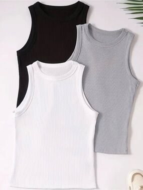 3 Classic Ribbed Tank Top - White, Gray, Black